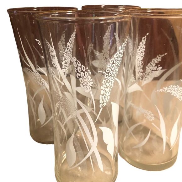 Vintage Set 4 Wheat Tumblers Coolers Glasses Gold Trim 3” W x 6.5” H Replacement - Picture 2 of 4